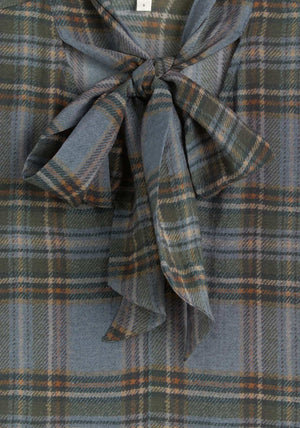 YERSE Check Tie Detail V-Neck Shirt, Blue