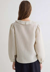 YERSE Ruffle Detail Striped V Neck Shirt, Cream