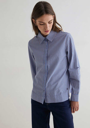 YERSE Striped Poplin Collar Shirt, Blue