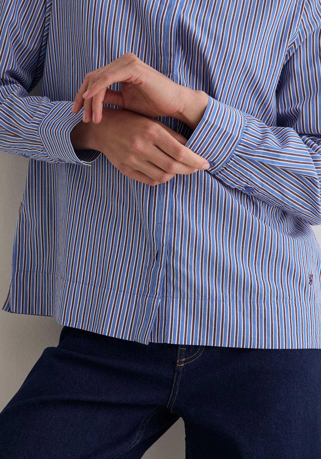 YERSE Striped Poplin Collar Shirt, Blue