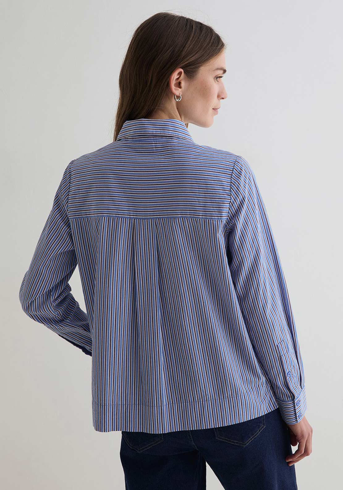 YERSE Striped Poplin Collar Shirt, Blue
