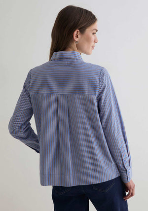 YERSE Striped Poplin Collar Shirt, Blue