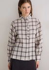 YERSE Check Ruffle Detail Long Sleeve Shirt, Cream