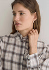 YERSE Check Ruffle Detail Long Sleeve Shirt, Cream