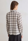 YERSE Check Ruffle Detail Long Sleeve Shirt, Cream