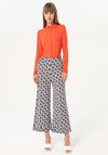 Surkana Printed Elastic Flare Trousers, Blue