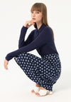 Surkana Flared Print Midi Skirt, Navy Blue