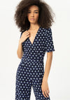 Surkana Wrap V-Neck Printed Crepe Jumpsuit, Navy Blue