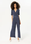 Surkana Wrap V-Neck Printed Crepe Jumpsuit, Navy Blue