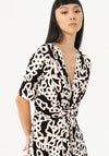 Surkana Twist Waist Printed Knee Length Dress, Black