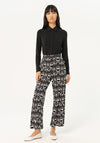 Surkana Stretch Waist Printed Straight Leg Trousers, Black