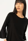 Surkana Contrast Trim Bell Sleeve Sweater, Black