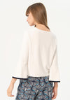 Surkana Contrast Trim Bell Sleeve Sweater, White