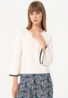 Surkana Contrast Trim Bell Sleeve Sweater, White