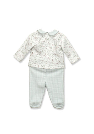 Babidu Baby Girl Floral and Check 2 Piece Set, Blue