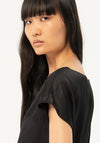 Surkana Short Sleeve Satin Top, Black