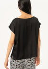 Surkana Short Sleeve Satin Top, Black