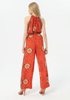 Surkana Printed Bamboo Split Hem Trousers, Coral