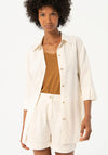 Surkana Three Quarter Sleeve Linen Shirt, Light Beige