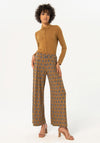 Surkana Elastic Waist Wide Leg Printed Trousers, Khaki