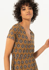 Surkana Wrap V-Neck Printed Midi Dress, Khaki