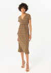 Surkana Wrap V-Neck Printed Midi Dress, Khaki