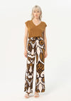 Surkana Elastic Waist Print Wide Leg Trousers, Khaki