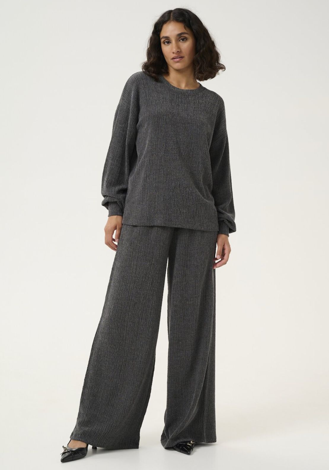 Kaffe Olga Textured Top, Dark Grey