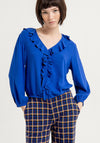 Surkana V-Neckline Ruffled Blouse, Cobalt Blue