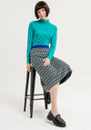 Surkana Abstract Print Fine Knit A-line Midi Skirt, Blue
