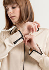 Surkana Black Trim Satin Shirt, Ecru