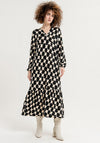 Surkana Houndstooth Print, Frill Hem Maxi Dress, Black