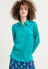 Surkana Button Up Satin Shirt, Turquoise