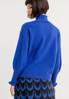 Surkana Frill Cuffed Sleeves High Neck Sweater, Royal Blue