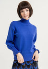 Surkana Frill Cuffed Sleeves High Neck Sweater, Royal Blue