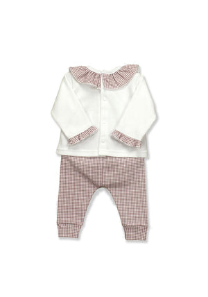 Babidu Baby Girl Frill Collar 2 Piece Set, Red Multi
