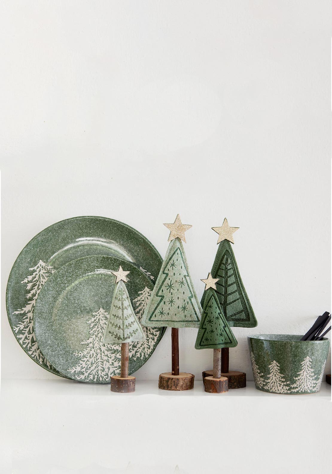 Kaemingk Snowy Trees Bowl, Green