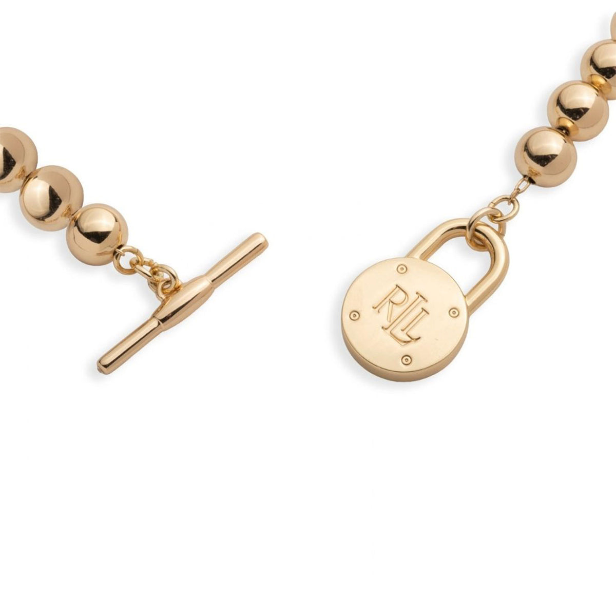 Ralph Lauren Beaded Logo Padlock T-Bar Necklace, Gold