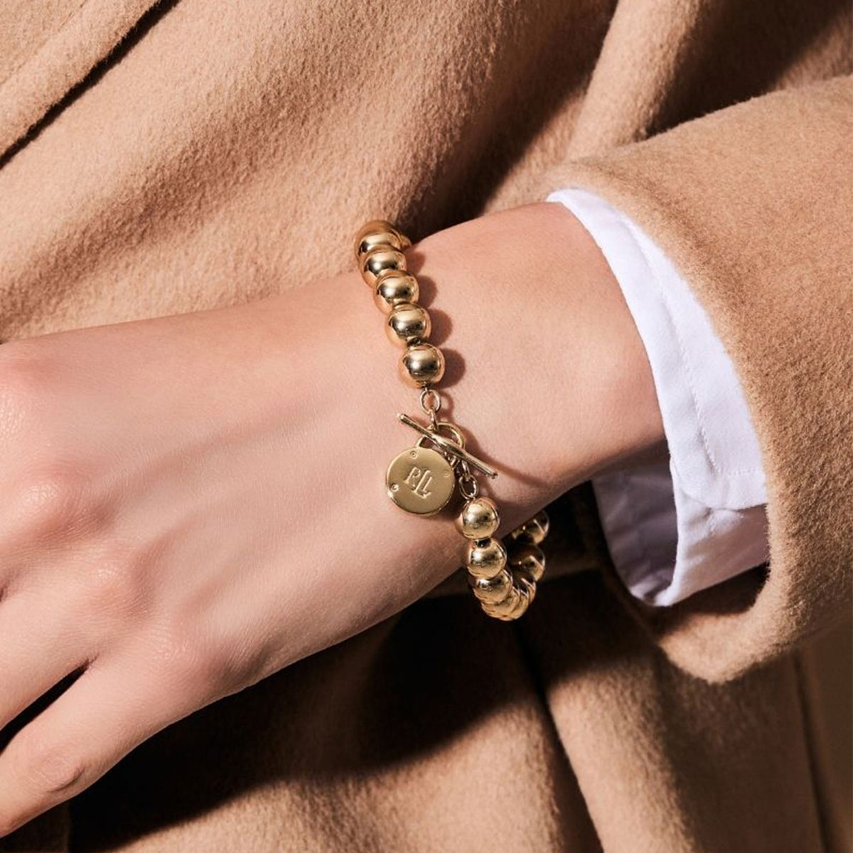 Ralph Lauren Beaded Logo Padlock Bracelet, Gold