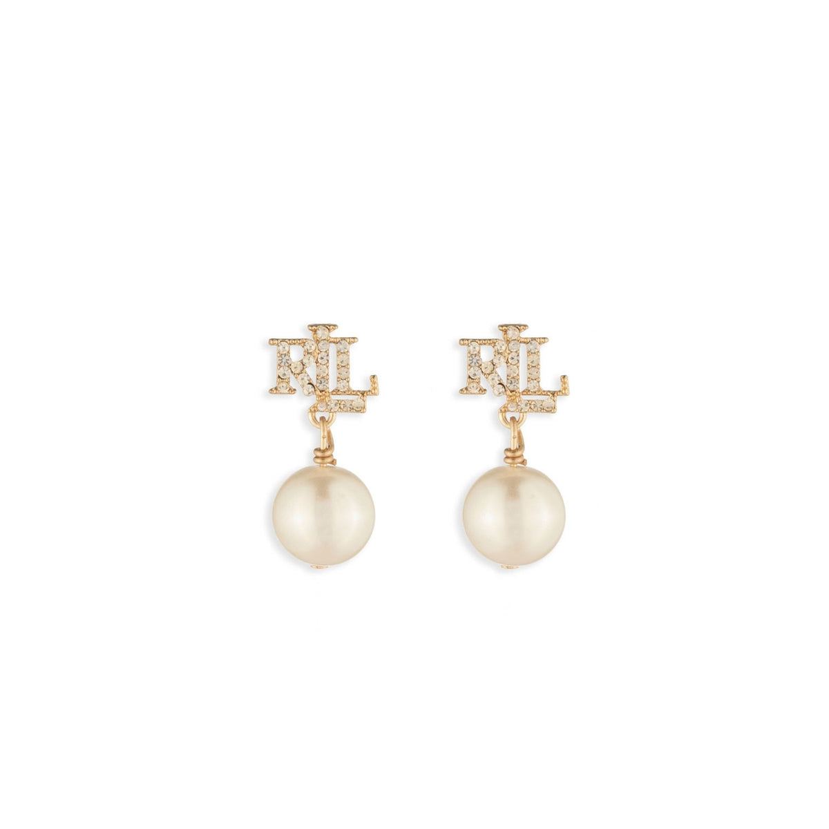 Ralph Lauren Pavé Logo & Pearl Drop Earrings, Gold