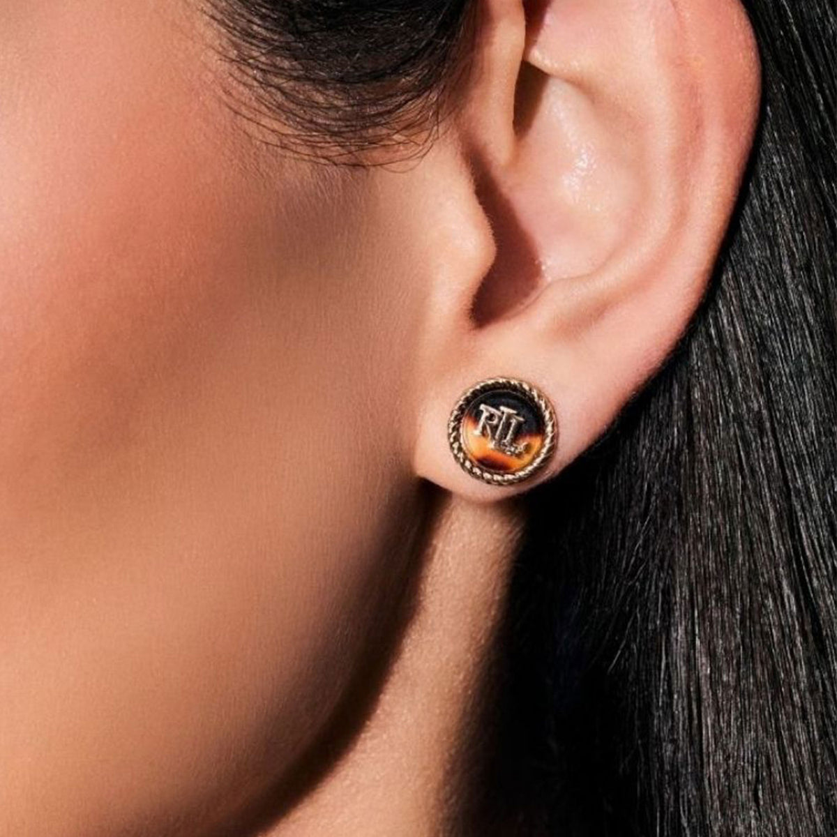Ralph Lauren Tortoise Logo Stud Earrings, Gold