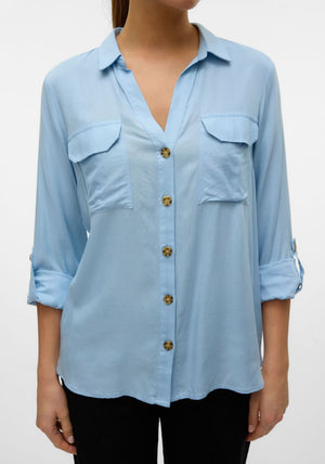 Vero Moda Bumpy Pocket Detail Shirt, Blue