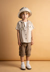 Hashtag Mini Boy Stripe Shirt 3 Piece Set, Beige