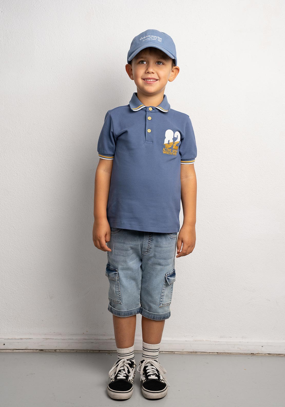 Hashtag Mini Boy Active Polo and Short Set, Blue