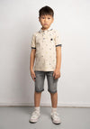 Hashtag Mini Boy Polo and Short Set, Beige