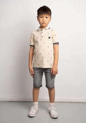 Hashtag Mini Boy Polo and Short Set, Beige