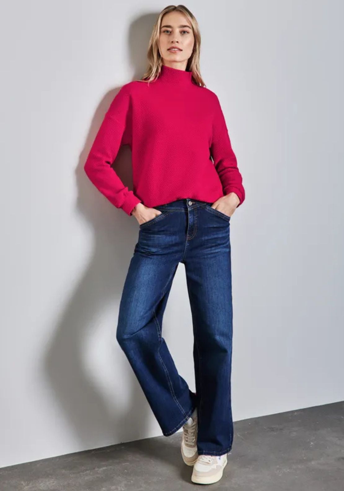 Street One Textured Funnel Neck Sweatshirt, Berry
