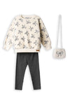 Ebita Mini Girl Bow Fleece Sweater and Legging Set, Cream