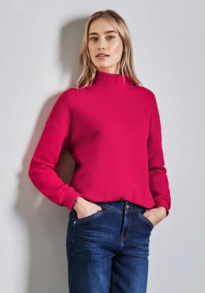 Street One Textured Funnel Neck Sweatshirt, Berry