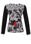 Dolcezza Keyhole Cutout Geometric Print Top, Black